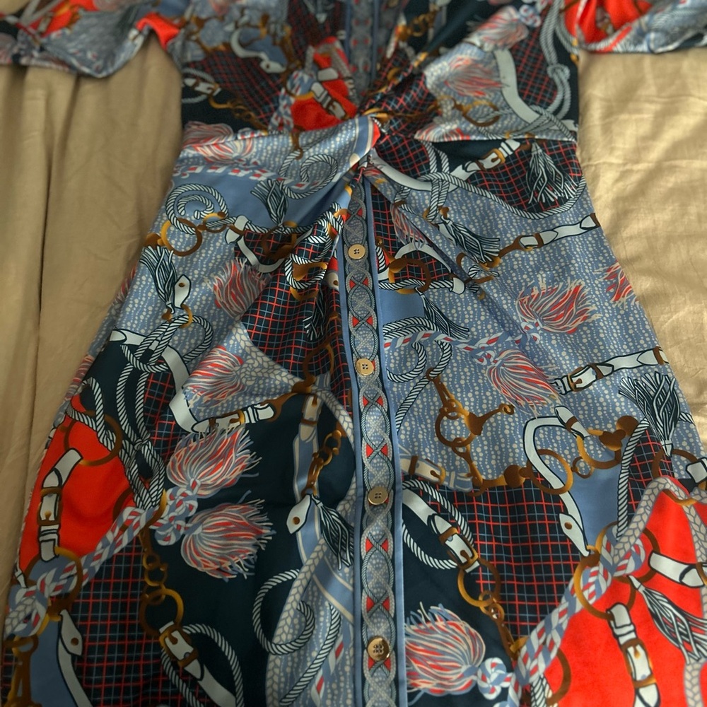Gretchen Scott Designs Blue and Red Patterned Long Sleeve Dress - Picture 5 of 5